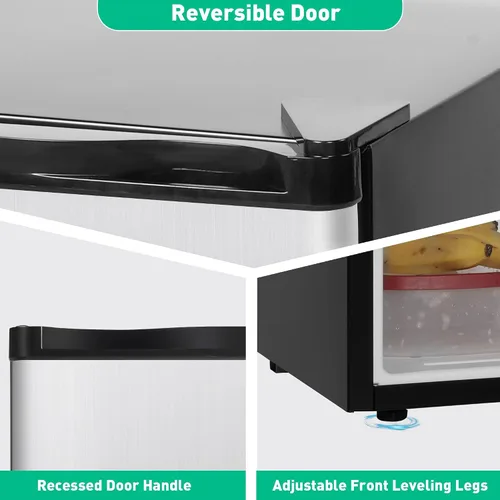 Miniatura 3 de Mini refrigerador de 3.2 pies cúbicos con congelador, refrigerador compacto con puerta reversible, patas ajustables, control de termostato