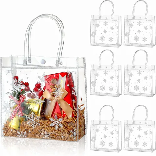 Miniatura 9 de Cholemy 24 bolsas de regalo de plástico transparente con diseño de copo de nieve de invierno con asas, bolsas de regalo transparentes