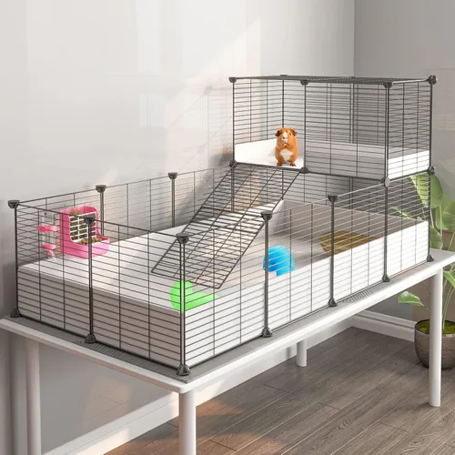 Miniatura 9 de Oneluck Jaula para Cobayas, Hábitat Interior con Fondo de Plástico Impermeable, Corral para Mascotas Pequeñas como Conejos, Tortugas, Hámsteres