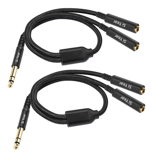 Miniatura 11 de Conector estéreo TRS macho chapado en oro de 0.250 in 1/4 pulgadas a 2 RCA Phono macho Audio Y Splitter Cable, conector de cable (4.9 ft)