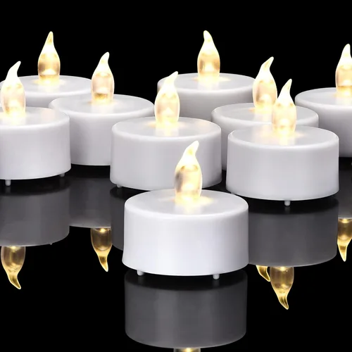 Velas de té sin llama, funcionan con pilas, velas votivas eléctricas parpadeantes LED, paquete de 24 unidades, realistas y brillantes para fiestas,