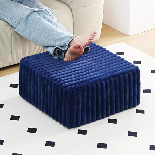 Miniatura 17 de Tiita Puf Otomán Redondo Relleno, Pufs de Piel Sintética a Rayas con Relleno de Trozos de Espuma, Puf Peludo y Esponjoso de 21 x 21 x 12 pulgadas