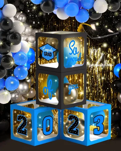 Miniatura 2 de Decoraciones de fiesta de graduación 2023-4 cajas de globos de graduación, 35 globos y 4 tiras de luces LED para la clase de 2023 decoración