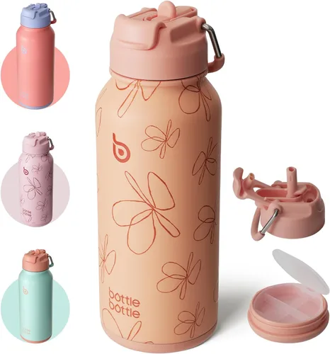 Miniatura 26 de BOTTLE BOTTLE Botella de agua deportiva de acero inoxidable de 32oz con aislamiento, botella de agua con pajita con diseño de tapa de doble uso