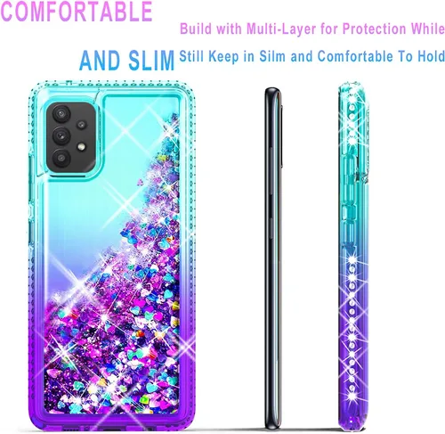 Miniatura 4 de STARSHOP Funda compatible con Samsung Galaxy A72 5G, con [protector de pantalla de vidrio templado incluido] Liquid Bling Sparkle Flotante Glitter
