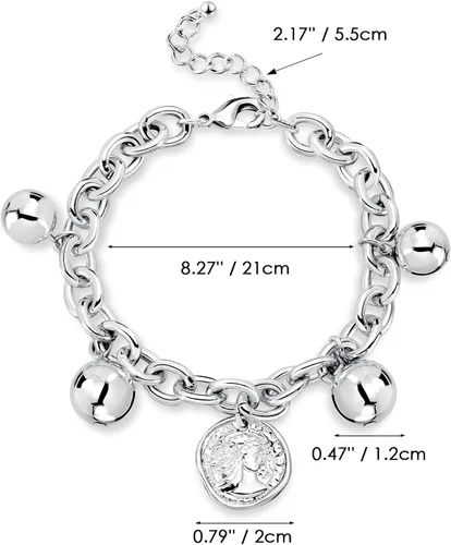 Miniatura 6 de Pulsera gruesa de oro para mujer chapado en oro de 14 quilates, con cierre de bola, moneda, medallón redondo, simple, moderno, apilable, a la moda