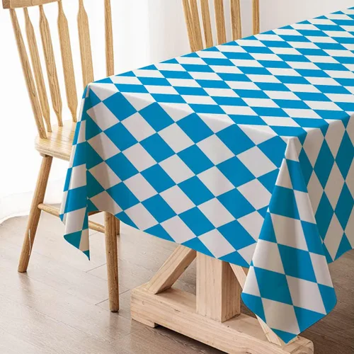 Miniatura 5 de Hafangry Mantel de Oktoberfest para decoración de fiesta temática del Oktoberfest alemán, mantel rectangular con bandera bávara azul