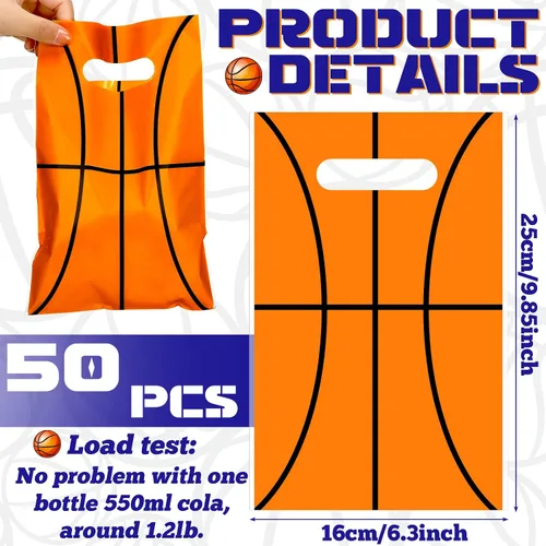 Miniatura 2 de Sinmoe 50 bolsas de regalo de baloncesto con asa, bolsas de plástico para regalos de fiesta de baloncesto, bolsa de dulces para niños y hombres