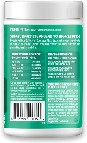 Miniatura 10 de Doggie Dailies Glucosamina para perros – 225 masticables – Suplemento avanzado para las articulaciones para perros con condroitina, MSM, ácido