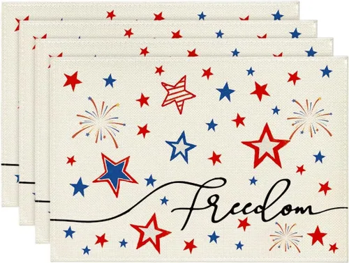 Artoid Mode Juego de 4 manteles individuales Patriotic Freedom Stars del 4 de julio para mesa de comedor, 12 x 18 pulgadas, decoración del Día de