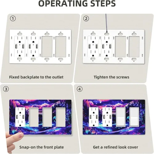 Miniatura 80 de Cubiertas de placa de pared de 3 gang con interruptor de luz de triple palanca, en negro y dorado con esplendor de oro rosa, estampado floral
