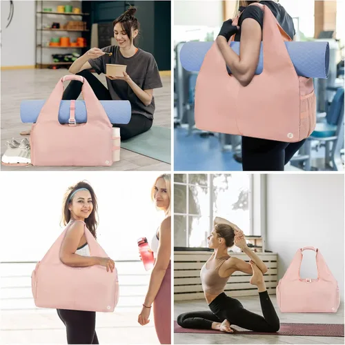 Miniatura 6 de sportsnew Bolsas de gimnasio de yoga para mujer con compartimento para zapatos, bolsillos de almacenamiento en seco húmedo y soporte ajustable
