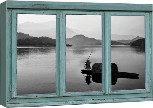 Miniatura 17 de Cuadro decorativo con diseño de ventana moderna blanca con vista, de la marca Wall26®