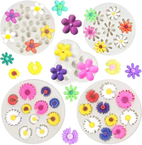 5 moldes de silicona de flores, mini moldes de silicona de chocolate para hornear moldes de hojas para decoración de pasteles, arcilla, gris (Grey