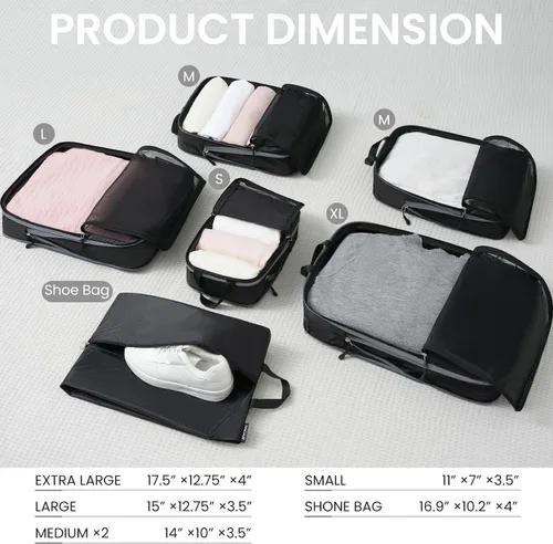 Miniatura 77 de BAGAIL 4 Set/6 Set Ultraligero Compresión Embalaje Cubos Organizador de Embalaje para Accesorios de Viaje Equipaje Maleta Mochila