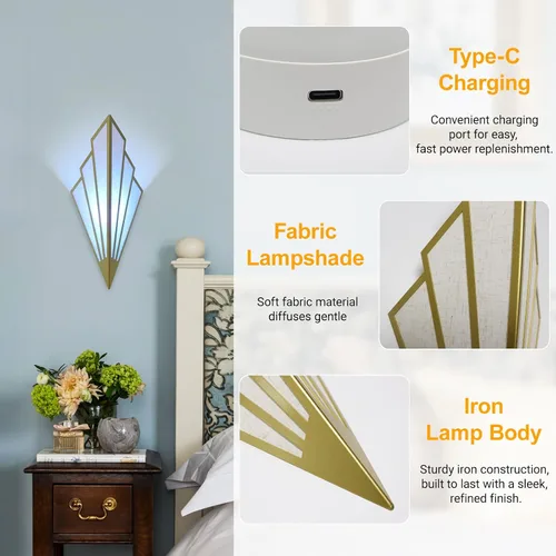 Miniatura 7 de Juego de dos apliques de pared modernos que funcionan con pilas, lámpara de pared simple y creativa Art Deco con control remoto, luz de pared LED