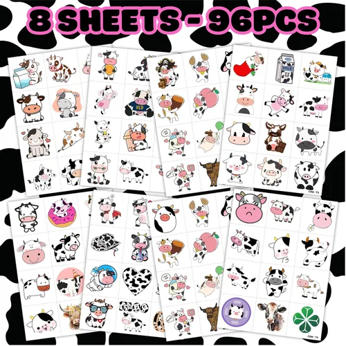Miniatura 4 de 96 tatuajes temporales precortados de vaca para niños, suministros para fiestas de cumpleaños de animales de granja, decoraciones y recuerdos