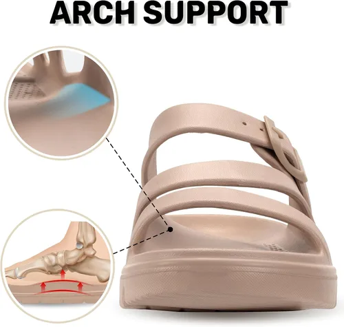 Miniatura 6 de PIMIO Sandalias de soporte de arco para mujer, deslizantes de recuperación para alivio de la fascitis plantar, antideslizantes, ligeras, con cojín