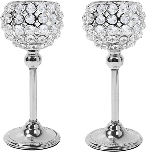 Miniatura 10 de Juego de 2 candelabros de cristal plateado para mesa de comedor, centro de mesa, decoración de mesa para comedor, sala de estar, café, mesa de Plata