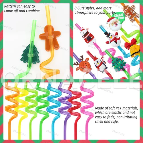 Miniatura 4 de 24 pajitas reutilizables de Navidad de ORNACELE, muñeco de nieve, pingüino, reno, cascabel, hombre de jengibre, patrón, recuerdos de fiesta, regalos