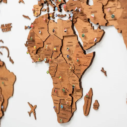 Miniatura 9 de Enjoy The Wood Arte de pared de mapa del mundo de madera 3D, mapa de viaje grande con alfileres para decoración artística, mapa decorativo del mundo