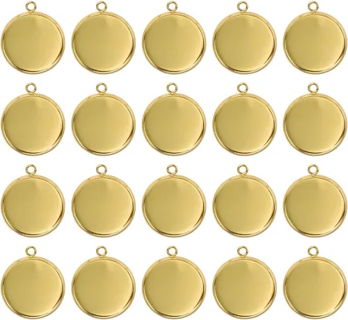 Miniatura 6 de LANBEIDE Bandejas colgantes de bisel de acero inoxidable, bandejas colgantes de cabujón, espacios en blanco colgantes de 0.394 x 0.394 in, 50