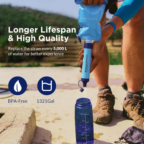 Miniatura 6 de Membrane Solutions - Sistema exprimible de filtración de agua, kit de purificador de agua de supervivencia, equipo portátil para hacer senderismo