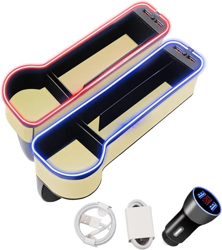 Miniatura 7 de Organizador de espacio para asiento de automóvil, paquete de 2 organizadores multifuncionales para asientos de automóvil, relleno de costuras LED