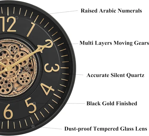 Miniatura 2 de CLXEAST Reloj de pared de engranaje móvil de 21 pulgadas, relojes de pared grandes con números arábigos regulares para decoración de sala de estar