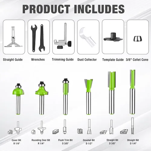 Miniatura 3 de WORKPRO Kit de enrutador compacto, herramienta de enrutador manual con cable de 6.5 amperios, enrutador de madera de 6 velocidades variables