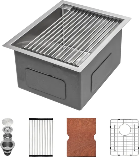 Miniatura 35 de Mocoloo Fregadero de barra de montaje inferior de 15 pulgadas, fregadero de cocina pequeño de 15 x 15 pulgadas, calibre 18, de acero inoxidable