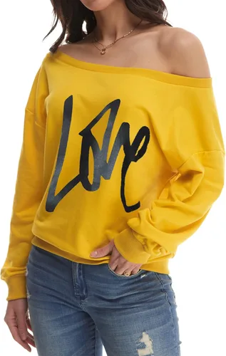 Miniatura 5 de Yanekop - Sudadera holgada de hombros descubiertos con la palabra love estampada, sin botones, para mujer