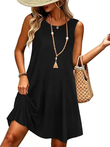 Miniatura 28 de elescat Vestidos de verano para mujer 2025, vestido casual de playa sin mangas con estampado floral, tipo camiseta, suelto y con bolsillos