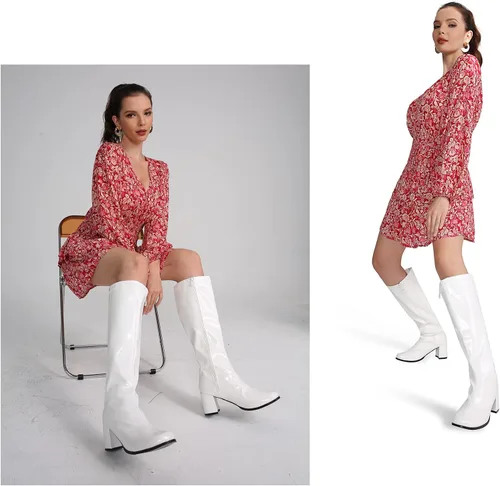 Miniatura 8 de Botas Go Go para mujer, botas con cremallera y tacón de bloque por encima de la rodilla