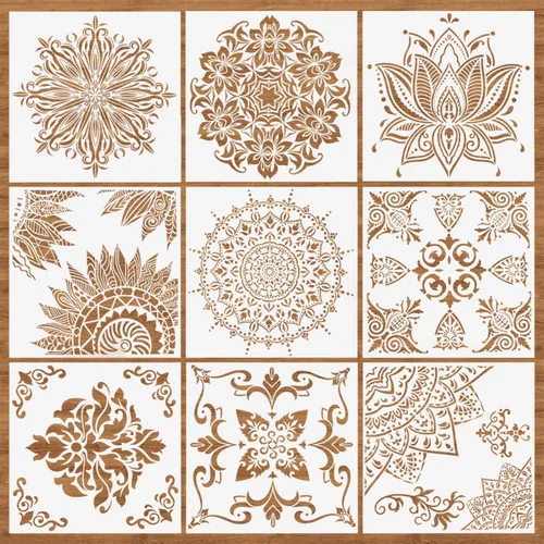 Paquete de 9 plantillas de mandala grandes (12 x 12 pulgadas), plantillas reutilizables para pintura, plantillas de pintura, decoración de Navidad,