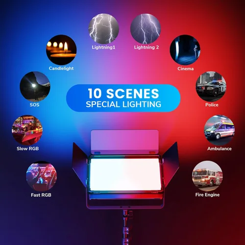 Miniatura 3 de Kit de iluminación de video LED P80 con control de aplicación, panel de luz de video LED RGB de 10 escenas aplicables, iluminación de 60W P80 RGB