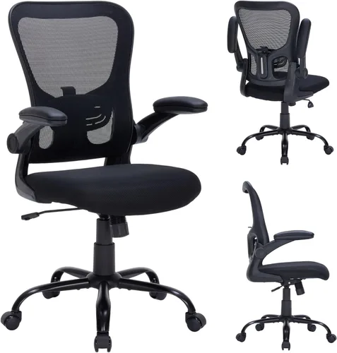 Silla de oficina ergonómica de malla, soporte lumbar ajustable, brazos abatibles, silla giratoria para computadora con respaldo transpirable para el
