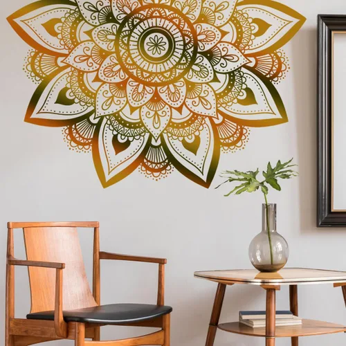 Miniatura 3 de Runtoo Calcomanía de pared con diseño de mandala grande, diseño de flores bohemias, para sala de estar, dormitorio, cabecero, yoga, decoración