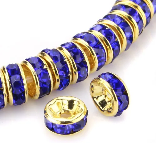 Miniatura 11 de RUBYCA 100 unidades de cuentas espaciadoras redondas estilo Rondelle en tono dorado de 10 mm, cristal checo AB blanco
