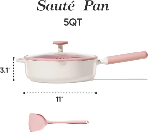 Miniatura 2 de CAROTE Sartén profunda antiadherente de 11 pulgadas con tapa, sartén de chef de 5 cuartos con boquilla de vertido, sartén para cocina de inducción