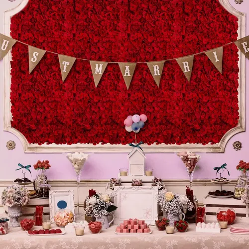 Miniatura 2 de BLOSMON Panel de Pared de Flores Telón de Fondo Decorativo Rubor Telón de Fondo Floral Artificial para Boda Fiesta Baby Shower Nupcial, 6 Piezas