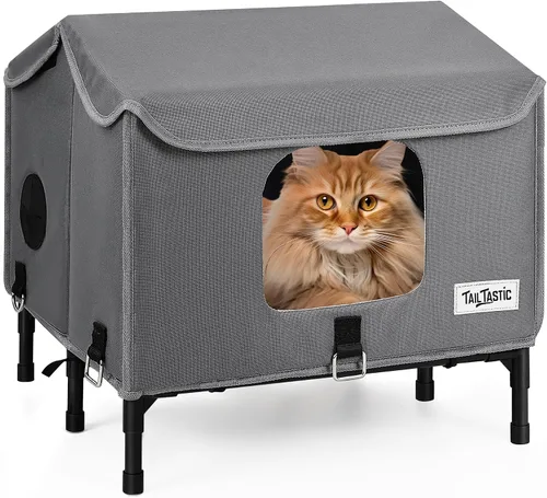 Casa para gatos al aire libre resistente a la intemperie para primavera y verano, refugio portátil para gatos callejeros, sin instalación, plegable,