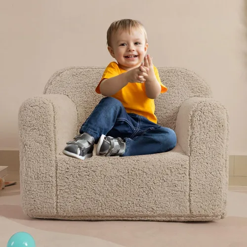 Miniatura 5 de MOMCAYWEX Silla de sherpa suave y cómoda para niños, silla de espuma para niños y niñas, color gris claro