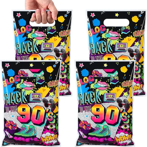 Qeeenar 50 bolsas de regalo de fiesta de los años 90, de plástico a granel, de regreso a los 90, Hip Hop Dulces, bolsas de golosinas para regalos