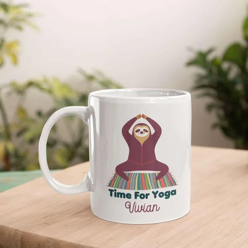 Miniatura 6 de Taza de café personalizada con nombre para yoga, taza de té de yoga con divertido diseño de perezoso, taza de inspiración para yoga y amantes