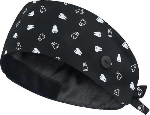 Miniatura 24 de QBA Gorra de trabajo ajustable con botón, gorro de trabajo de algodón, banda elástica para atar en la espalda, para mujeres y hombres, talla única