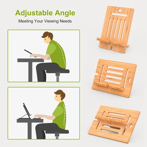 Miniatura 7 de Pezin & Hulin Soporte ajustable de bambú para tableta, soporte para teléfono celular de escritorio compatible con Pad Air/Pro/Mini, lector