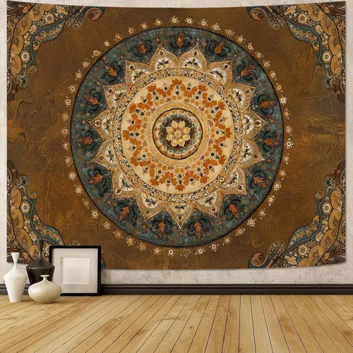 Miniatura 36 de Accnicc Tapiz bohemio con mandala floral para dormitorio, tapiz de pared con flores bohemias, pequeño, acuarela, azul, blanco, hippie, indio