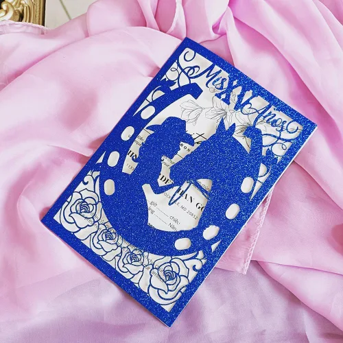 Miniatura 5 de 50 piezas de tarjetas de invitación de quinceañera con purpurina, invitación para fiesta de los 15 años, purpurina de caballo, DIY, tarjetas de boda