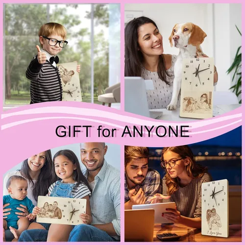 Miniatura 6 de Reloj de madera personalizado con foto, reloj de escritorio grabado con texto personalizado, reloj de pared para decoración de habitación, regalos